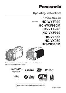 Panasonic HC VX 980M Printed Manual